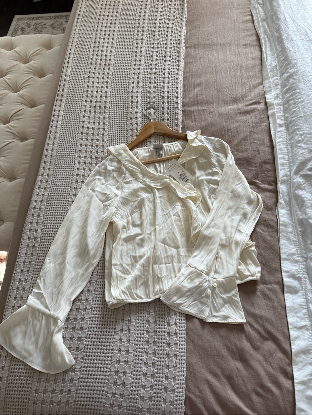 NEW a new day Cream Satin Blouse Size M